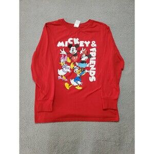 Disney Mickey and Friends Red Long Sleeve Graphic T-Shirt Adult Size Large